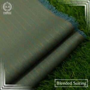 Green Stripes Blended Unstitched Men's Suiting Fabric
