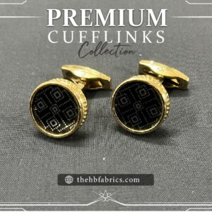 Golden Black Round Cufflinks For Men's